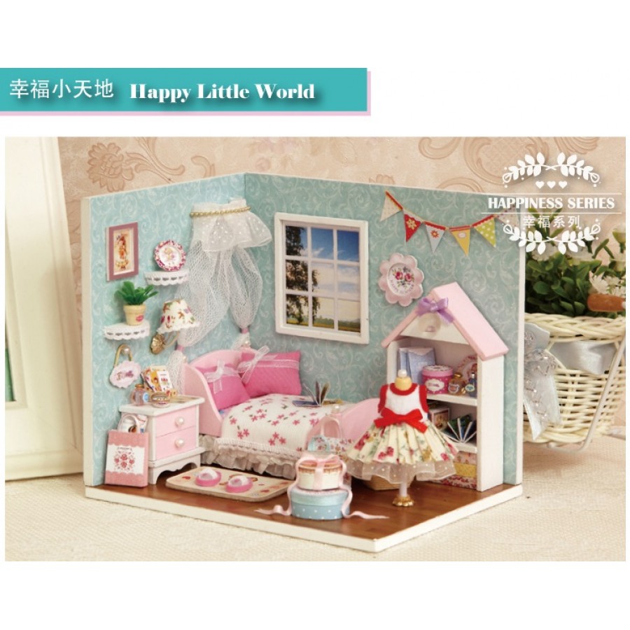 DOLLHOUSE MINIATURE DIY KIT W/ LIGHTS HAPPY TOGETHER "HAPPY LIFE SERIES",H-007 